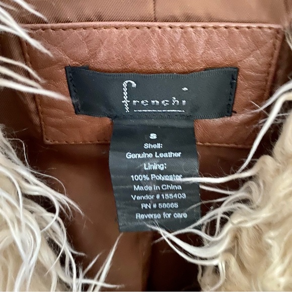 Frenchi Genuine Leather Jacket with Faux Fur Trim - Size S - Picture 3 of 4
